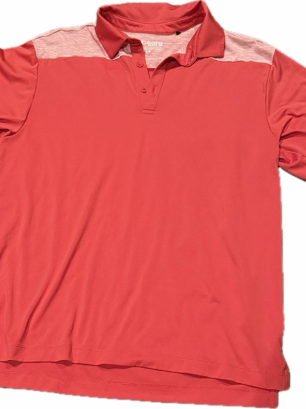 Columbia Men’s Coral Red Polo with Heathered Shoulder